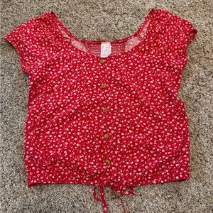 No Boundaries Red Floral Blouse Junior size M 7-9